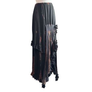 Mezon Gothic Fairycore Mixed Fabric Ruffled Side-split Maxi Skirt M